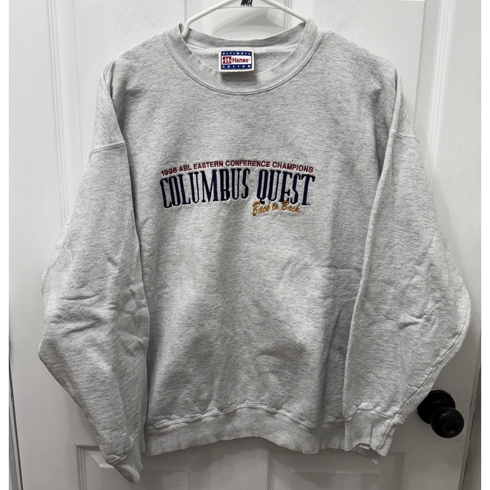 Vintage 1998 Columbus Quest WBL Sweatshirt Crewneck Large? Gray‎ Embroidered